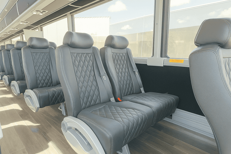 interior of Waltham Coach Bus Service charter bus