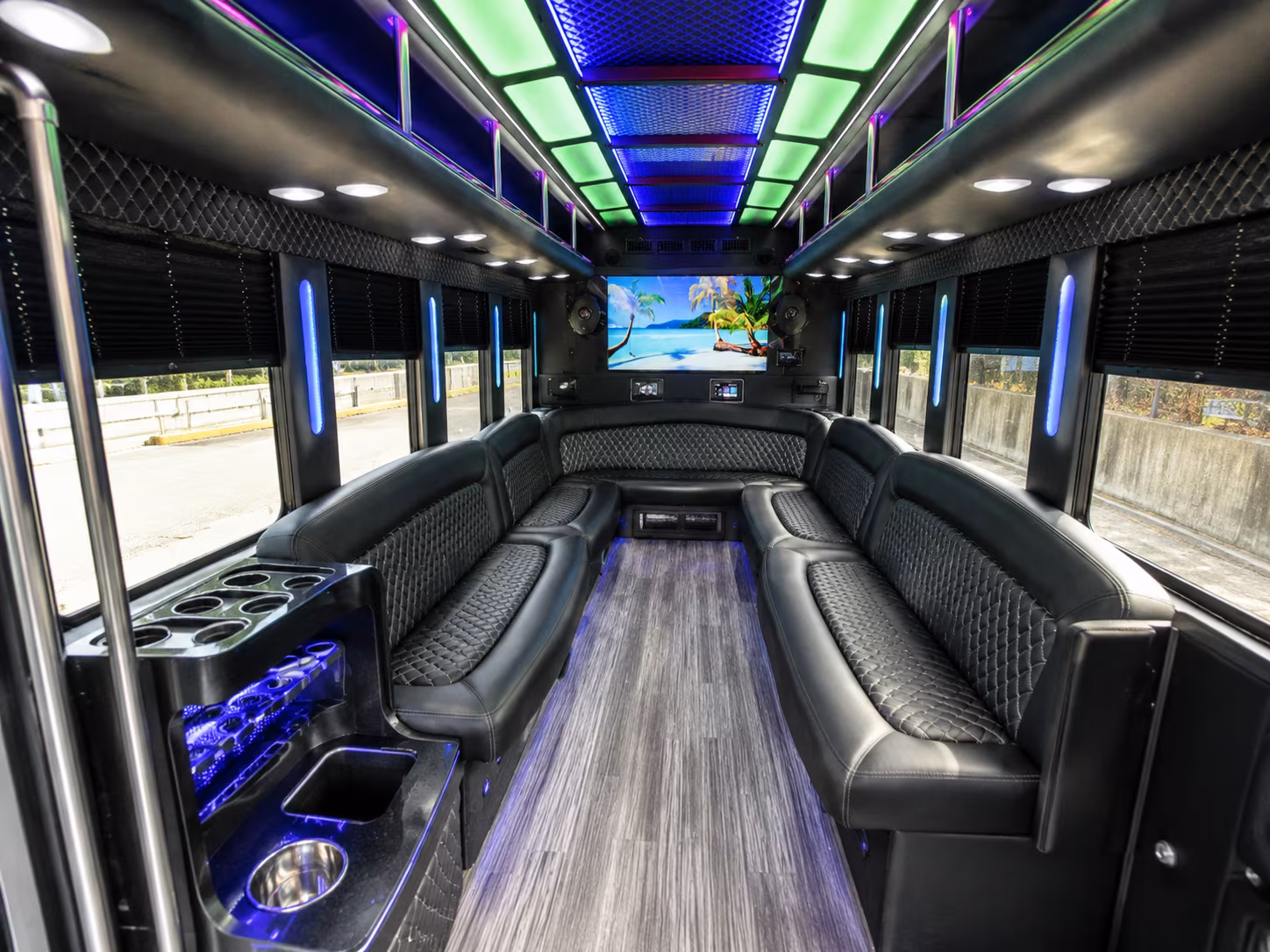 waltham 18 passenger party bus inside
