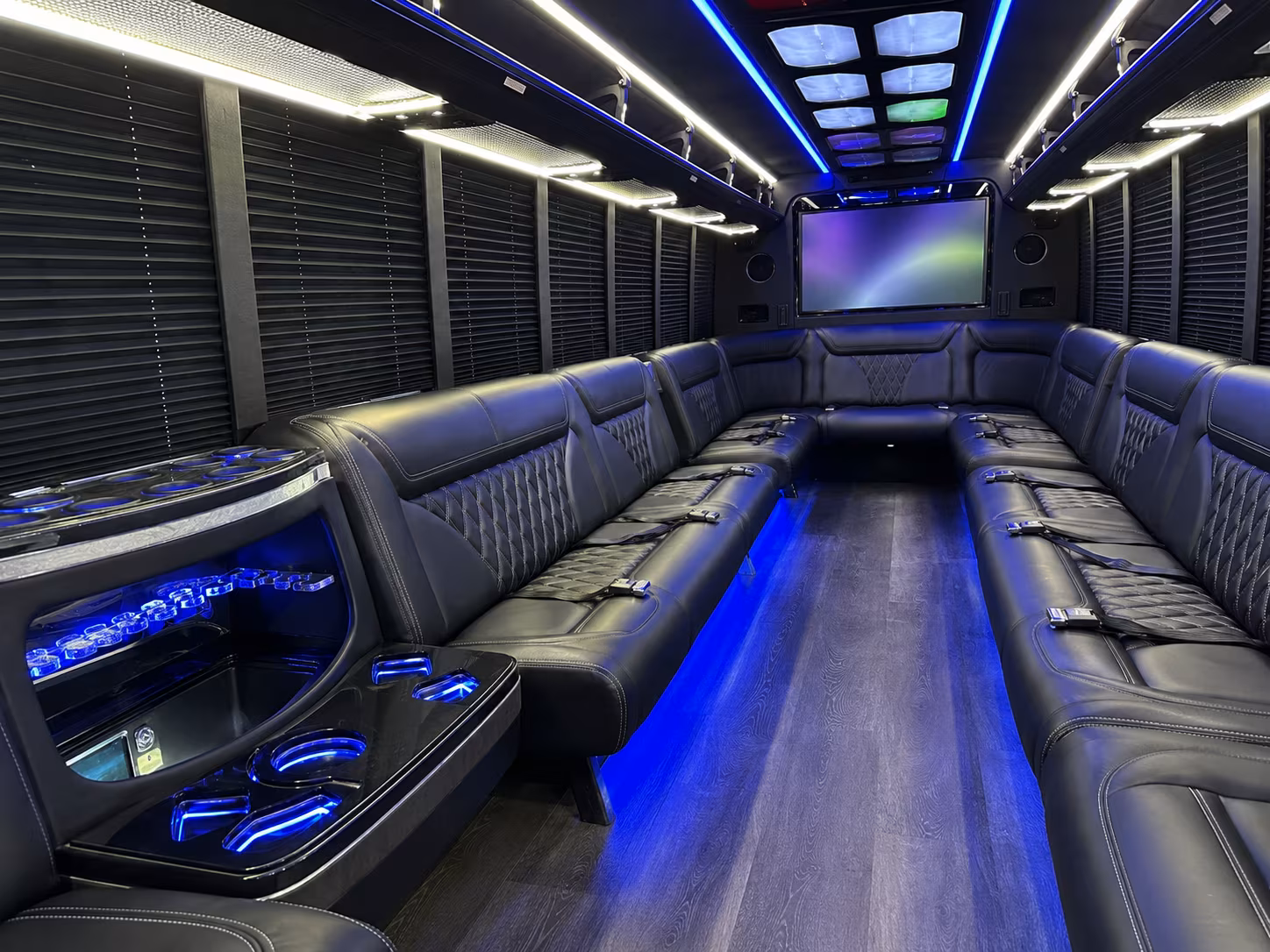 waltham 20 passenger party bus inside
