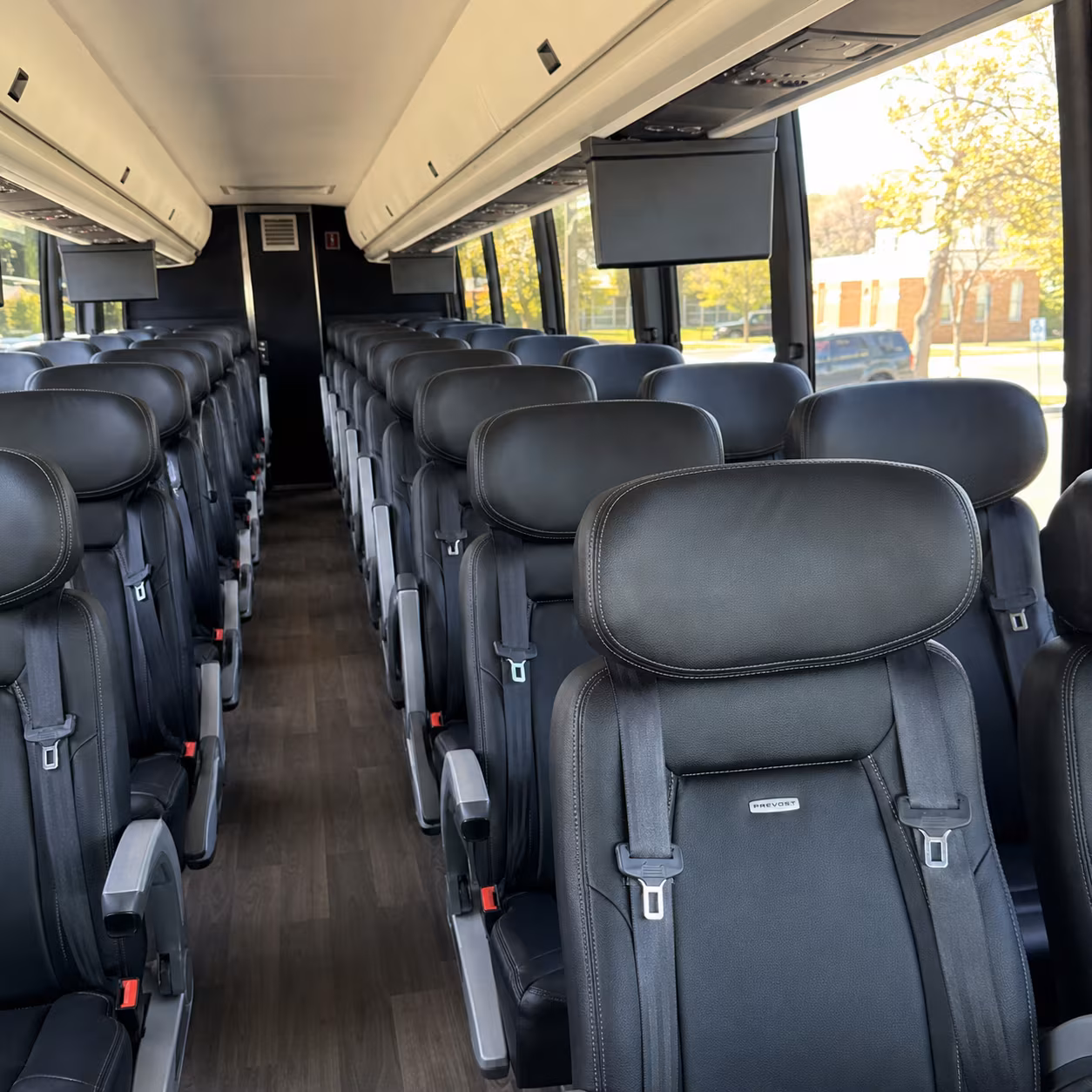 waltham 56 passenger charter bus inside
